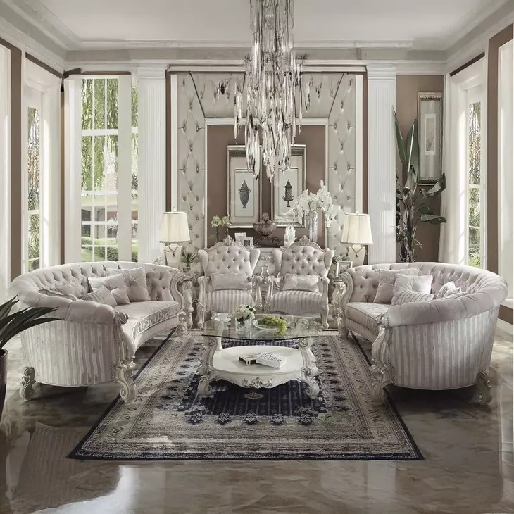 Versailles Ivory Living Room Set with Nailhead Trim