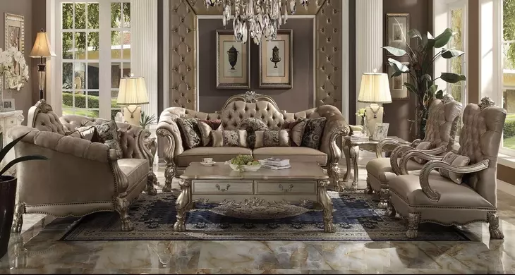 Dresden Brown Living Room Set with Nailhead Trim