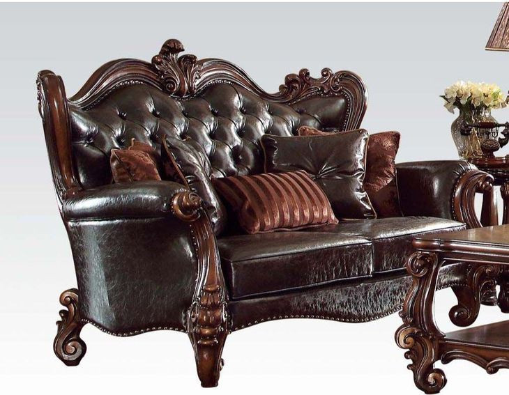 Versailles Dark Brown 68" Loveseat with Pillows and Nailhead Trim