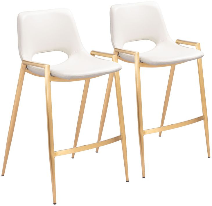 Desi White and Gold Counter Height Stool Set of 2