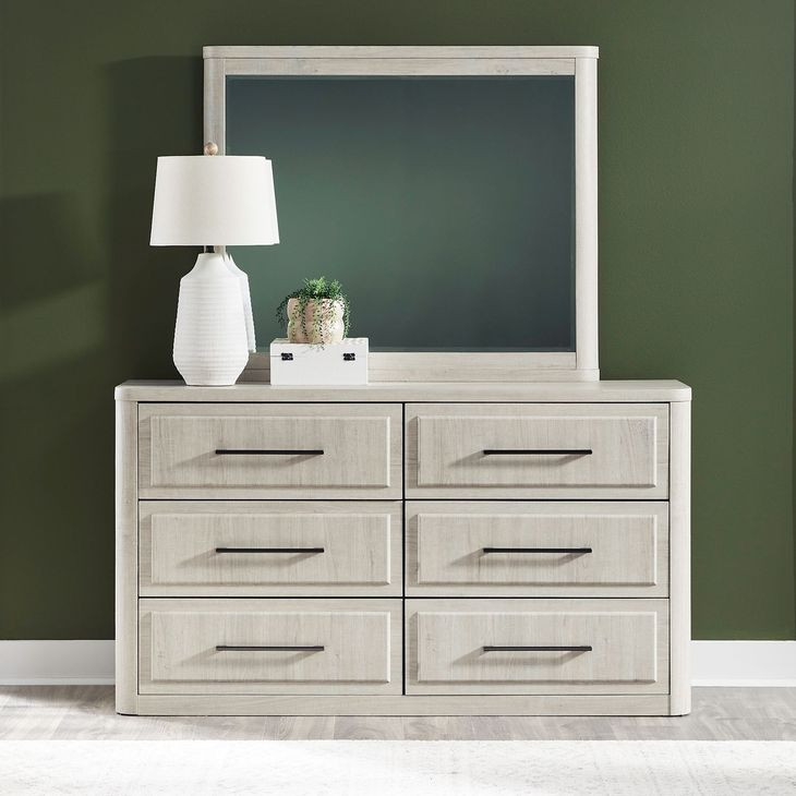 Modern Play Natural White 6 Drawer Dresser with Mirror