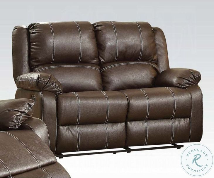 Zuriel Brown Synthetic Leather 60" Reclining Loveseat