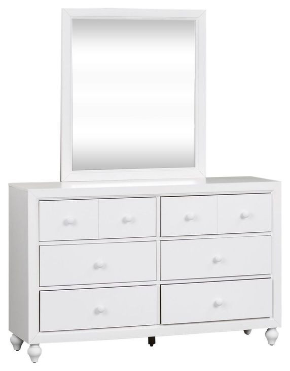 Cottage View White 6 Drawer Dresser with Mirror