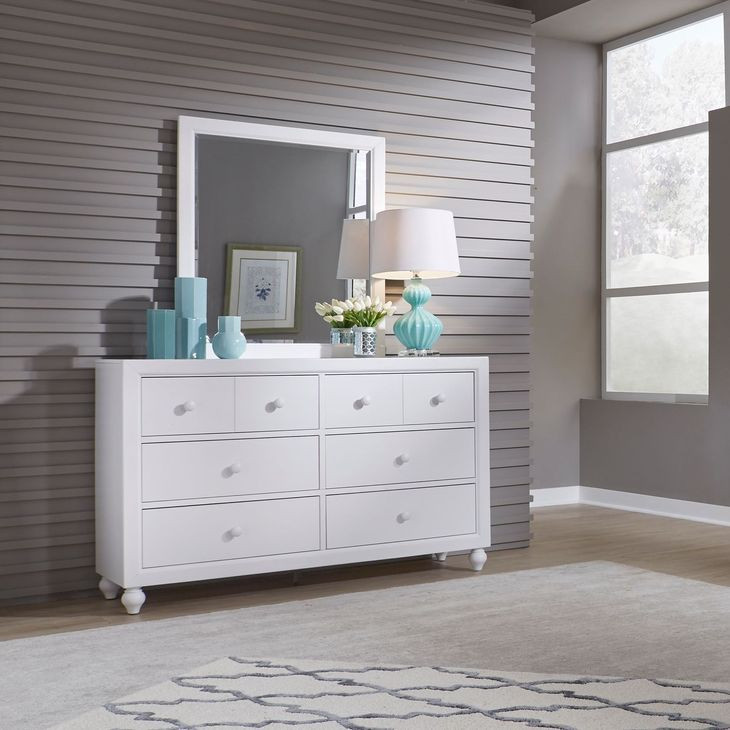 Cottage View White 6 Drawer Dresser with Mirror