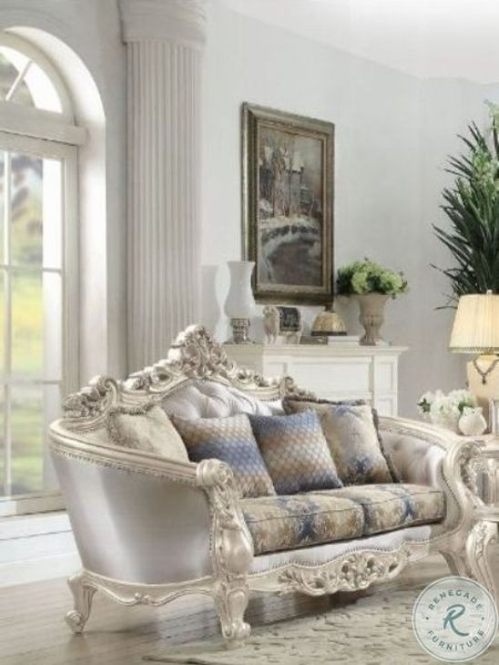 Gorsedd Fabric and Golden Ivory 78" Loveseat with 4 Pillows