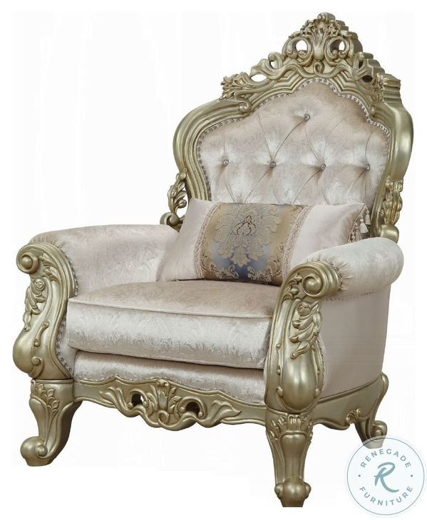 Gorsedd Fabric and Golden Ivory Chair with Pillow