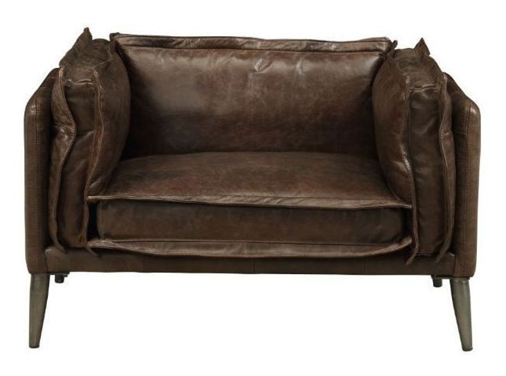 Porchester Distress Chocolate Leather Upholstered Lounge Chair