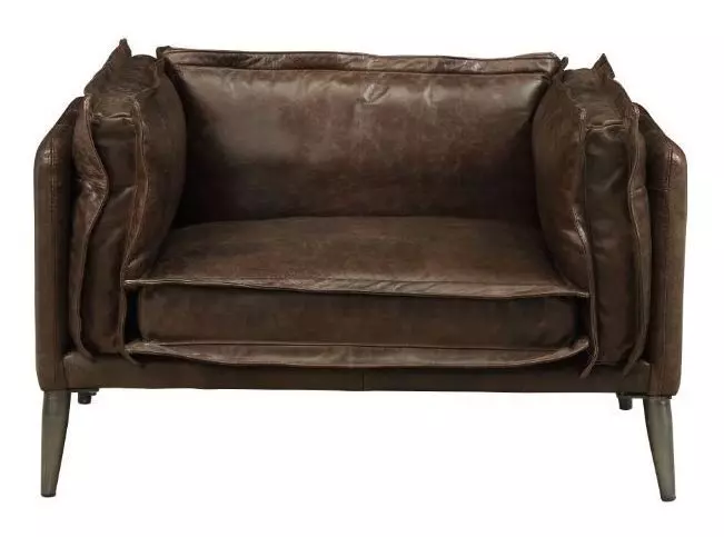 Porchester Distress Chocolate Leather Upholstered Lounge Chair