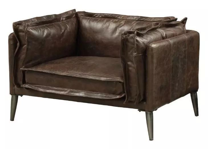 Porchester Distress Chocolate Leather Upholstered Lounge Chair