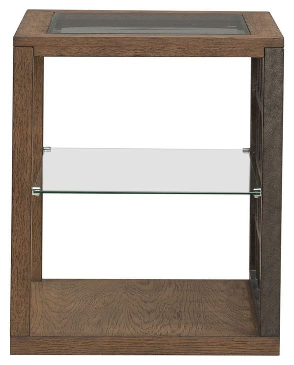 Bayhill Trellis Honey and Black Rectangular Glass Top End Table