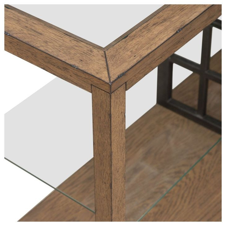 Bayhill Trellis Honey and Black Rectangular Glass Top Sofa Table