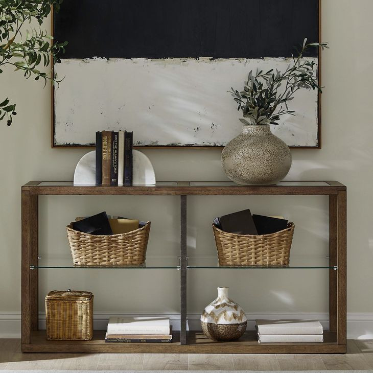 Bayhill Trellis Honey and Black Rectangular Glass Top Sofa Table