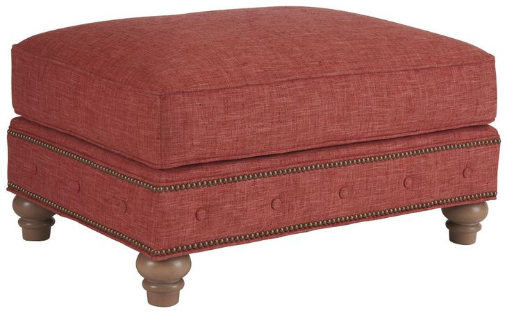 Carmen Red 34" Upholstered Ottoman with Nailhead Trim