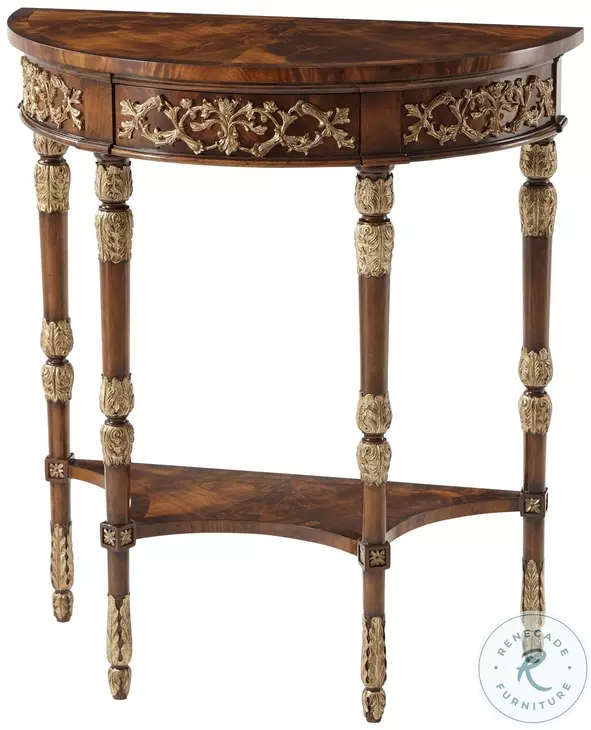 Beauty of Leaves Italian Gold Rub And Ramsey Mahogany Accent Console Table