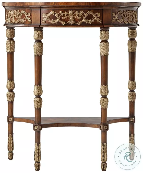 Beauty of Leaves Italian Gold Rub And Ramsey Mahogany Accent Console Table