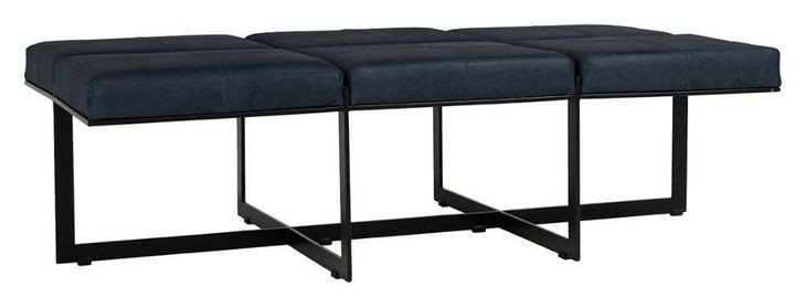 Calvin Nightfall Blue Leather Rectangular Ottoman