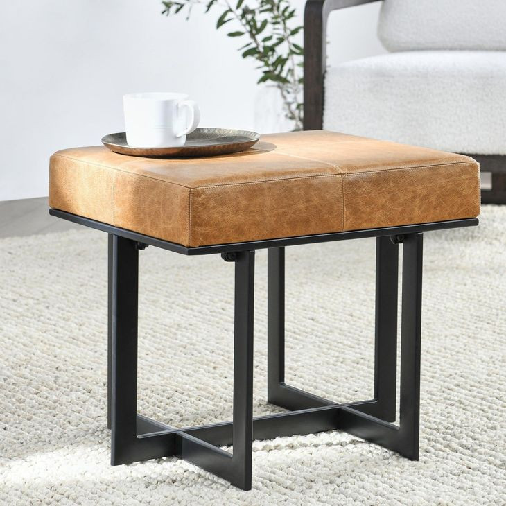 Calvin Sedona Brown Leather Upholstered Stool