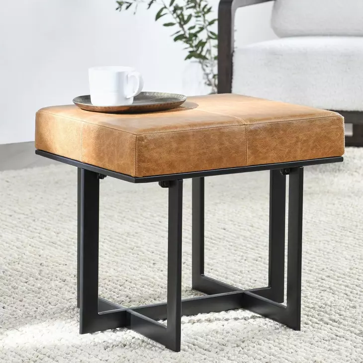 Calvin Sedona Brown Leather Upholstered Stool