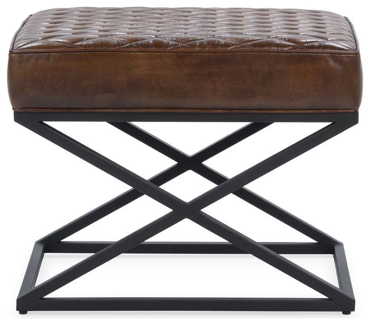 Bruno Rustic Brown Leather Upholstered Stool