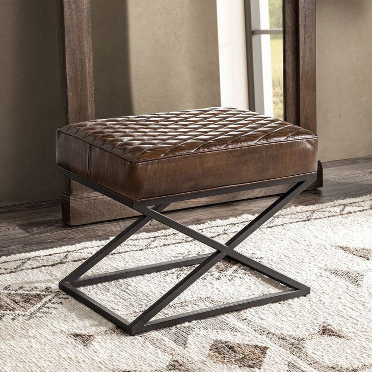 Bruno Rustic Brown Leather Upholstered Stool