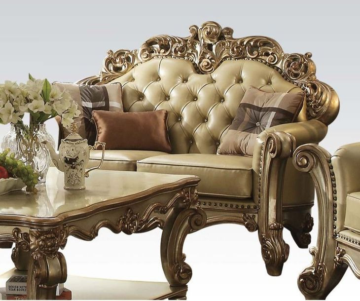 Vendome Bone 70" Loveseat with Pillow and Nailhead Trim