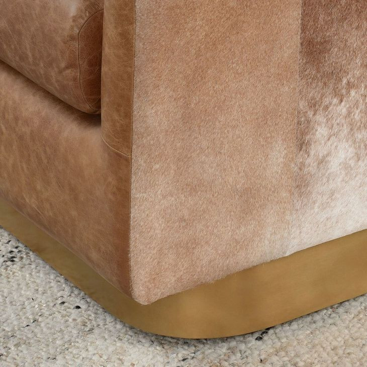 Lathe Sedona Brown Leather Upholstered Swivel Accent Chair