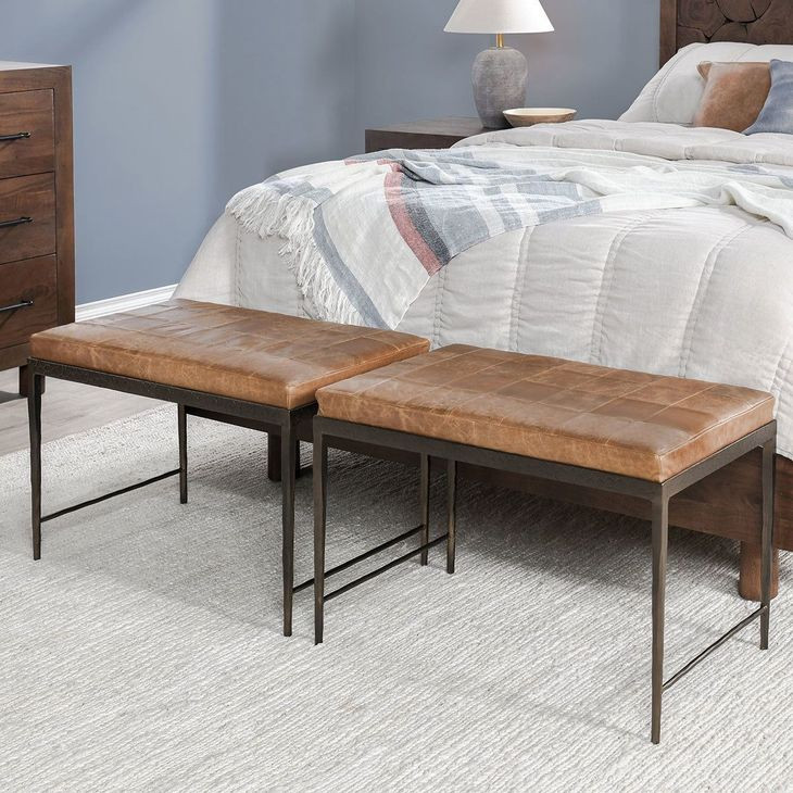 Malo Sedona Brown Leather Upholstered 28" Accent Bench