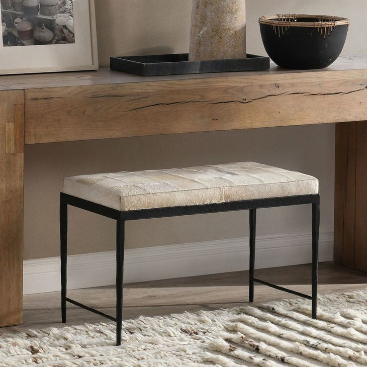 Achen Dusty Cream Leather Upholstered 28" Accent Bench