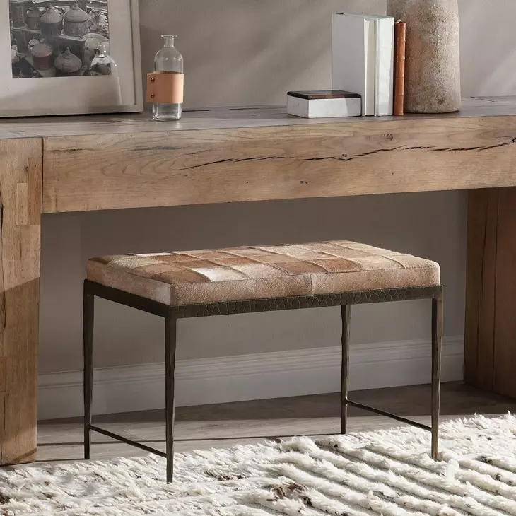 Achen Canyon Sand Leather Upholstered 28" Accent Bench