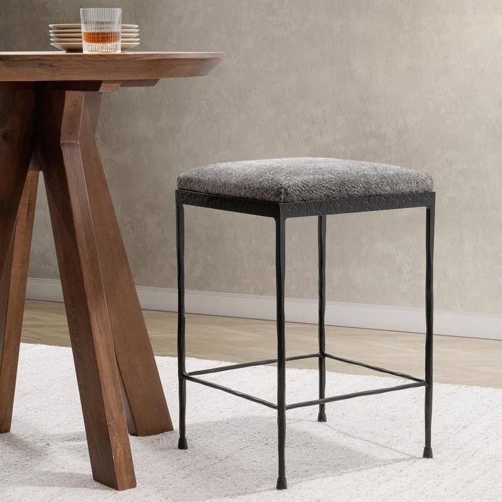 Bose Sparrow Gray Leather Upholstered Counter Height Stool