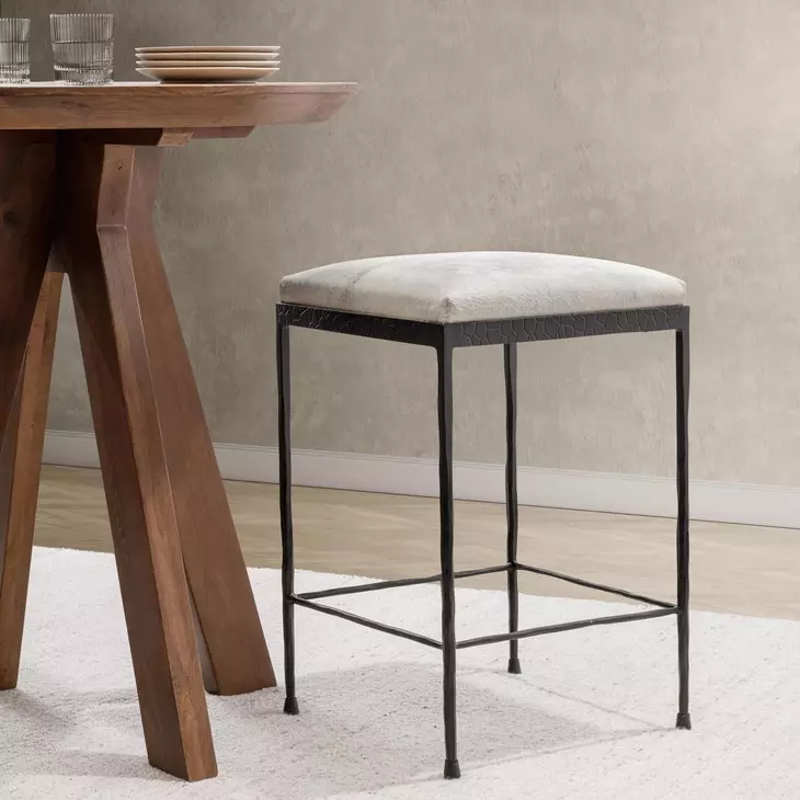 Bose Dusty Cream Leather Upholstered Counter Height Stool