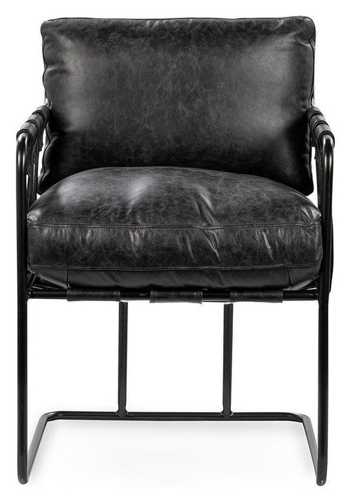Strapling Rustic Shadow Black Leather Upholstered Dining Chair