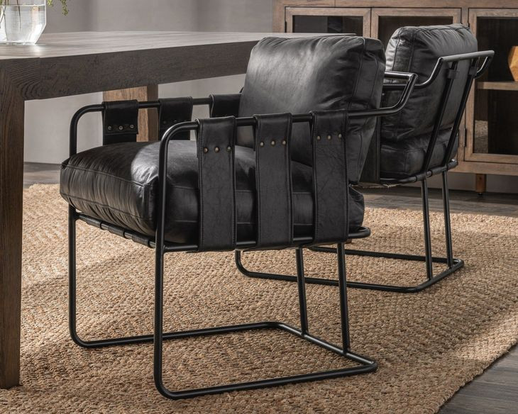 Strapling Rustic Shadow Black Leather Upholstered Dining Chair