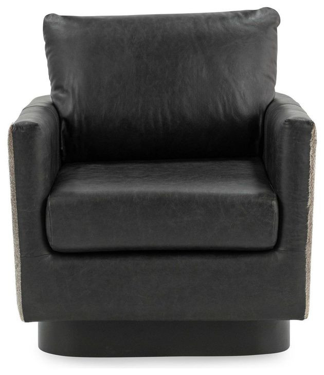 Lathe Rustic Shadow Leather Upholstered Swivel Accent Chair