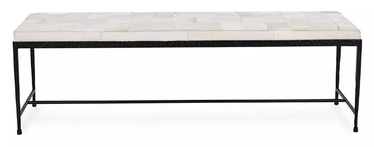 Achen Dusty Cream Leather Upholstered 60" Accent Bench