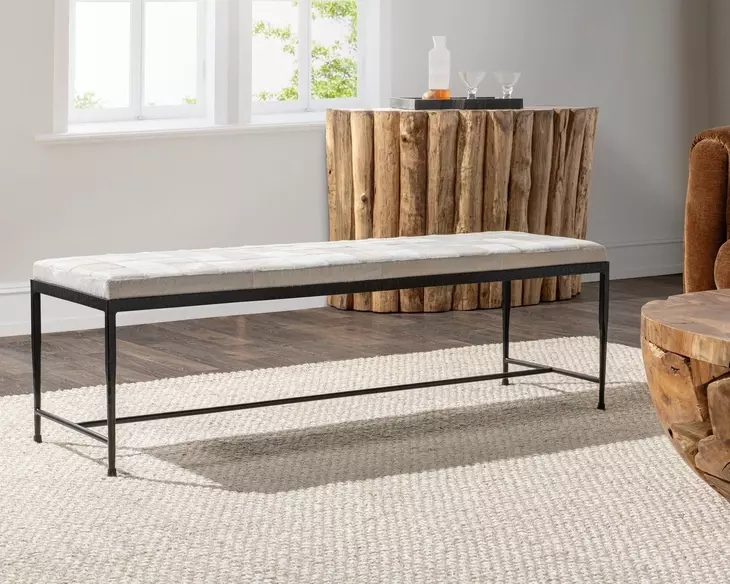 Achen Dusty Cream Leather Upholstered 60" Accent Bench