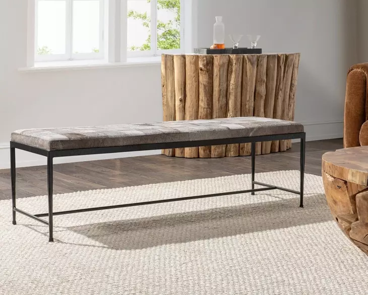Achen Sparrow Gray Leather Upholstered 60" Accent Bench