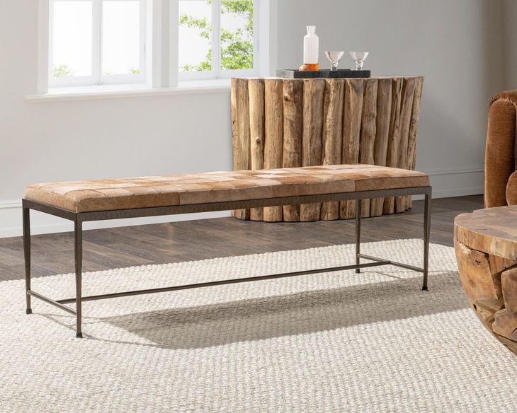 Achen Canyon Sand Leather Upholstered 60" Accent Bench