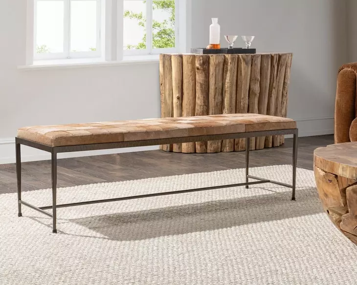 Achen Canyon Sand Leather Upholstered 60" Accent Bench