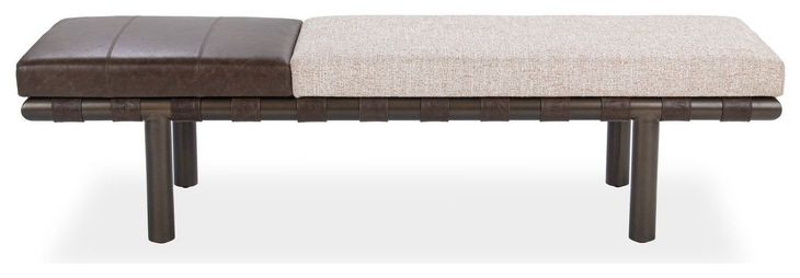 Brooklyn Coco Latte and Beige Leather Upholstered 70" Accent Bench