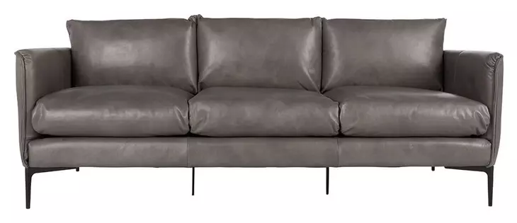 Abigail Pewter Gray Leather 84" Sofa