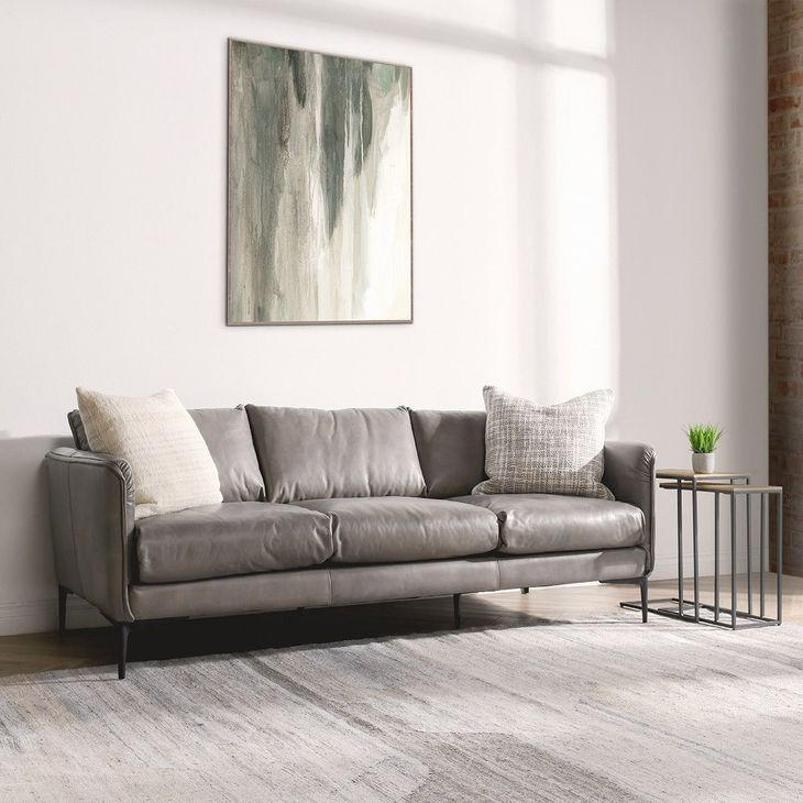 Abigail Pewter Gray Leather 84" Sofa