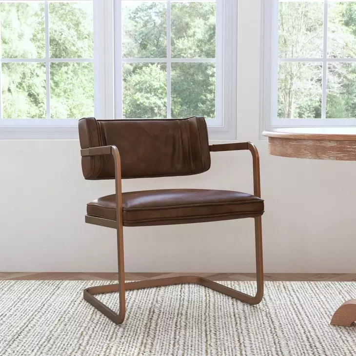 Fonda Truffle Brown Leather Upholstered Dining Chair