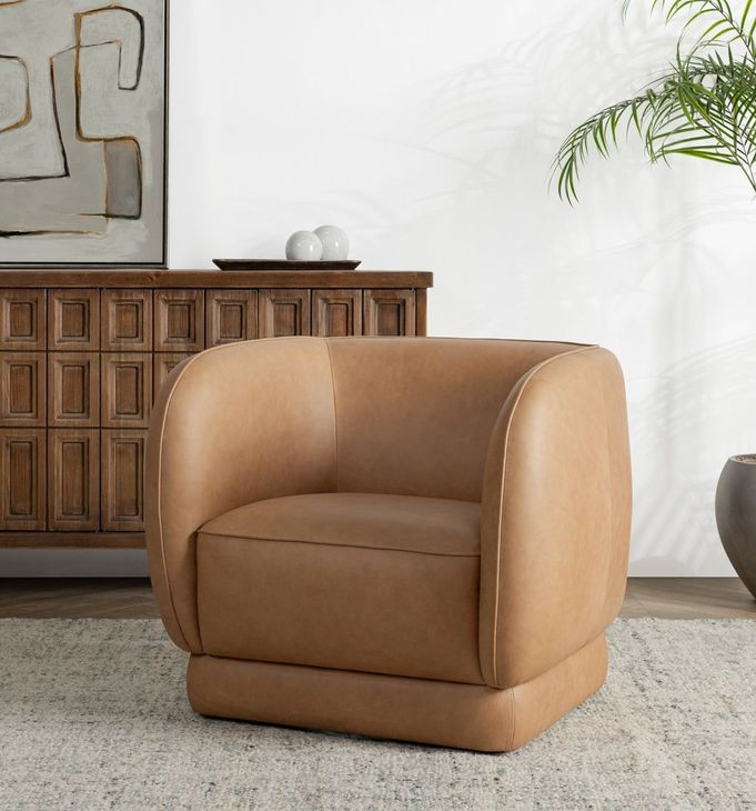 Rinner Tan Leather Upholstered Accent Chair