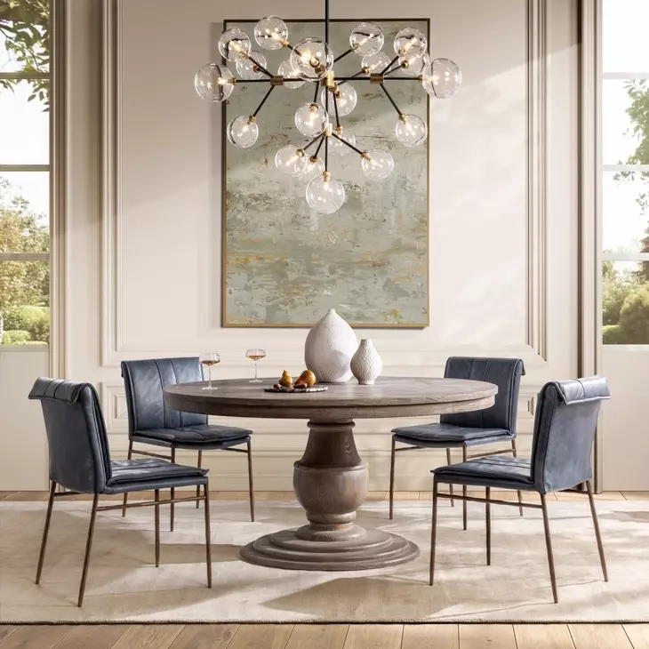 Mayer Ocean Blue Leather Upholstered Dining Chair Set of 2