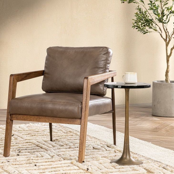 Julia Truffle Brown Leather Upholstered Accent Chair