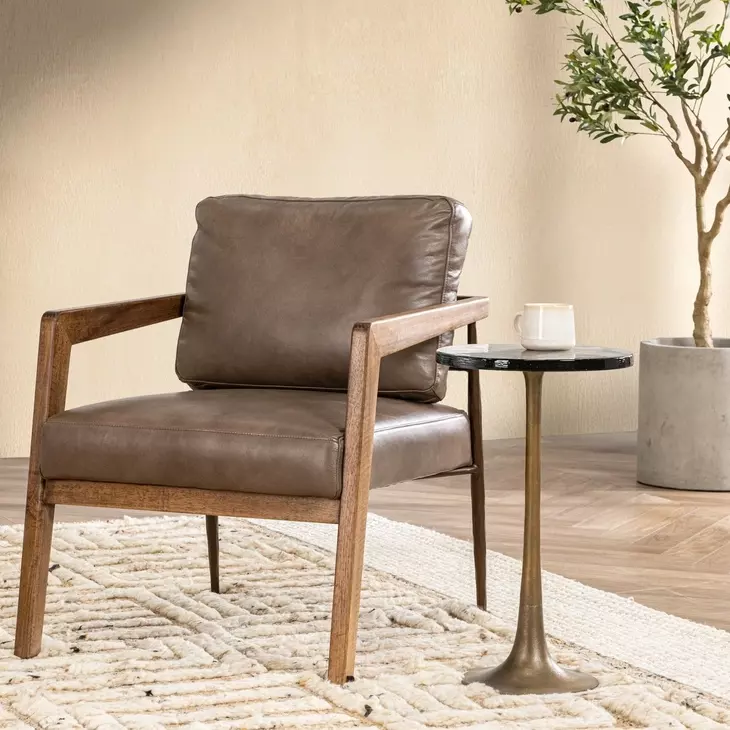Julia Truffle Brown Leather Upholstered Accent Chair
