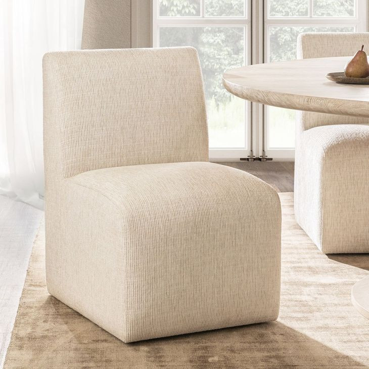 Brighton Beige Vanilla Upholstered Dining Chair with Casters