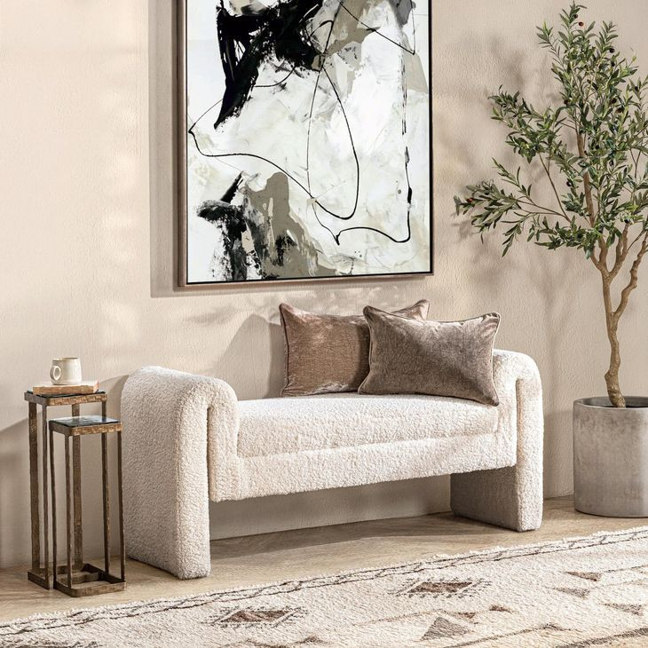 Ada Ivory Fleece Upholstered 58" Accent Bench