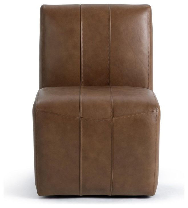 Brighton Rich Cocoa Leather Upholstered Dining Chair with Casters